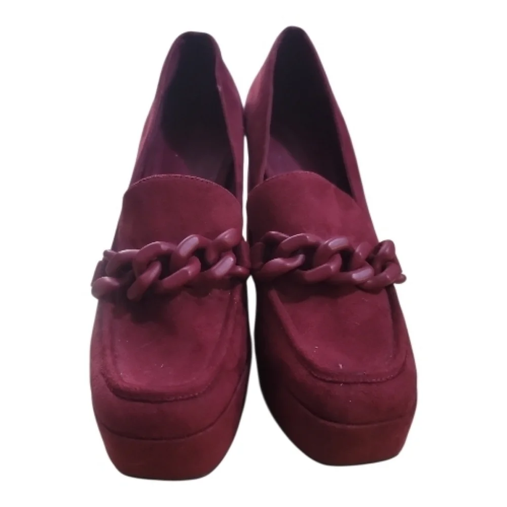 Open Edit Lainey Burgundy Platform Loafers heels 8.5
